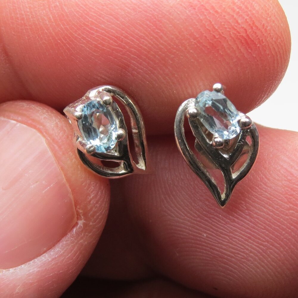 *925 Sterling Silver Genuine Topaz Earring Studs